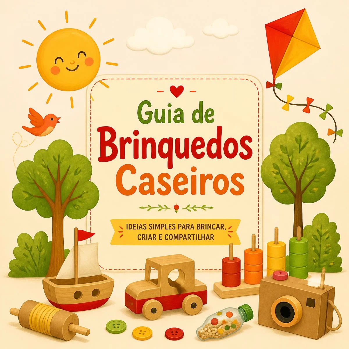 Guia de Brinquedos Caseiros — capa ilustrada com brinquedos artesanais